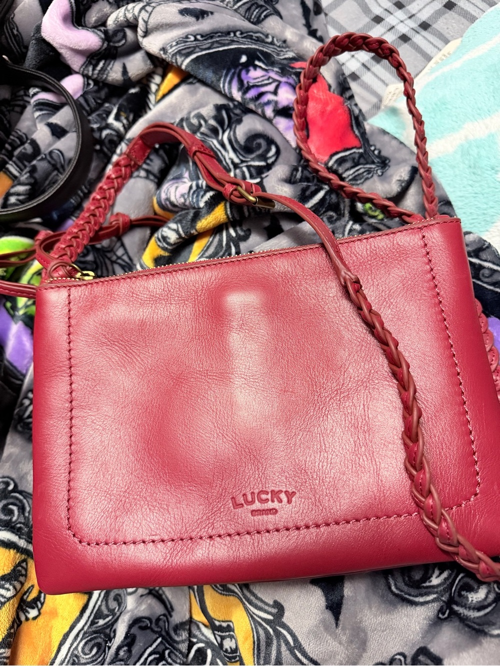 Lucky Brand Red Leather Braided-Strap Crossbody